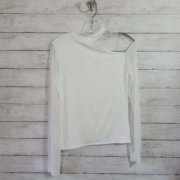 Six Fifty Boutique Cold Shoulder Sheer Sleeve Cream Off White Top Size Small - Picture 10 of 14